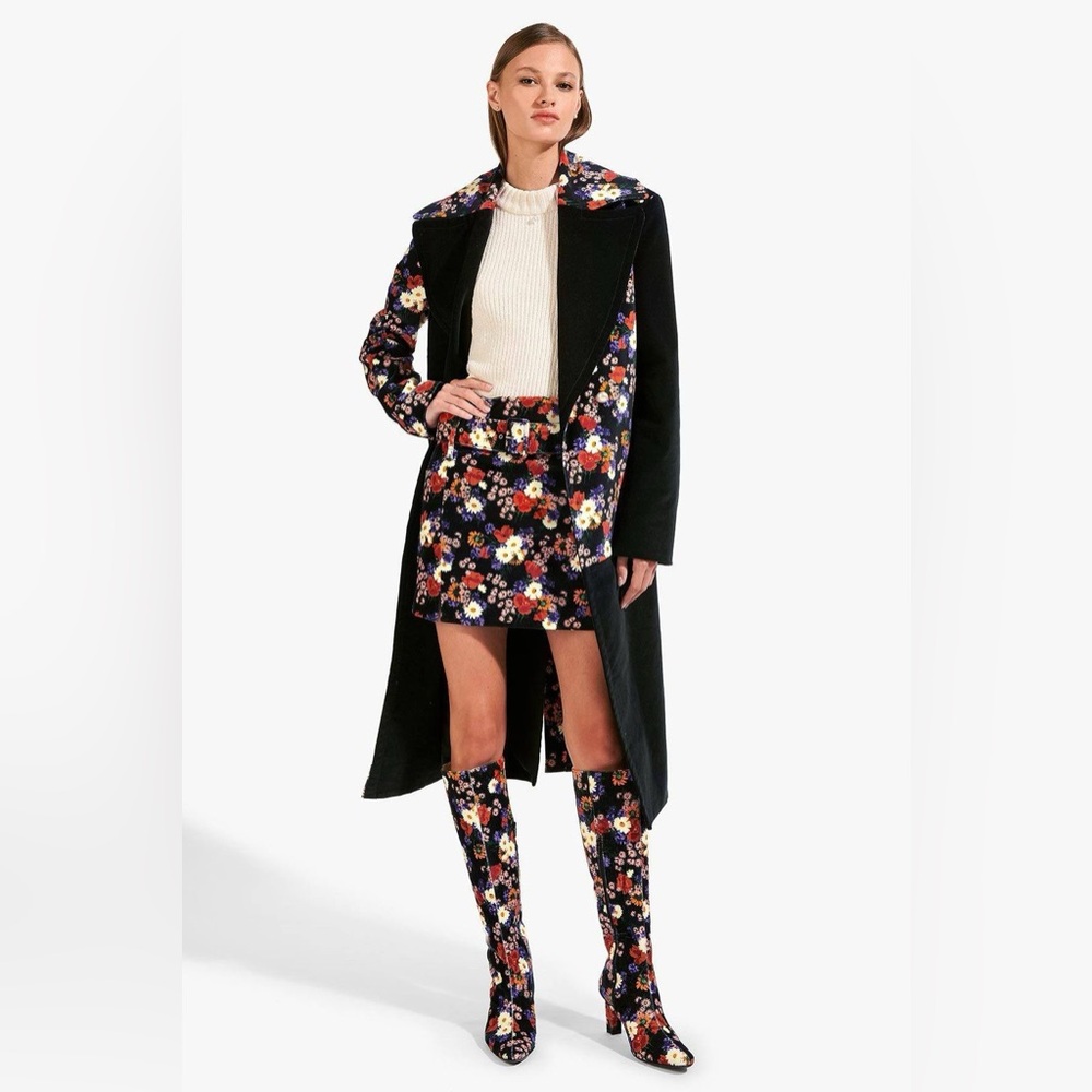 STAUD Candice Coat Black Floral - Picture 1 of 7